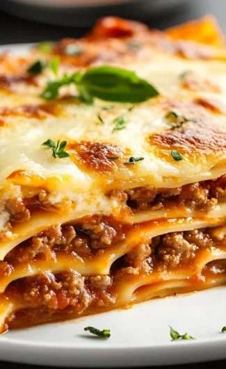 Hausgemachte Lasagne Bolognese mit frischem Parmesan